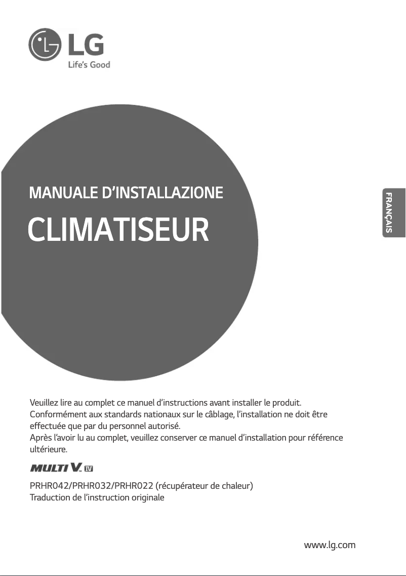 First page image of the manual for MULTI V PRHR042