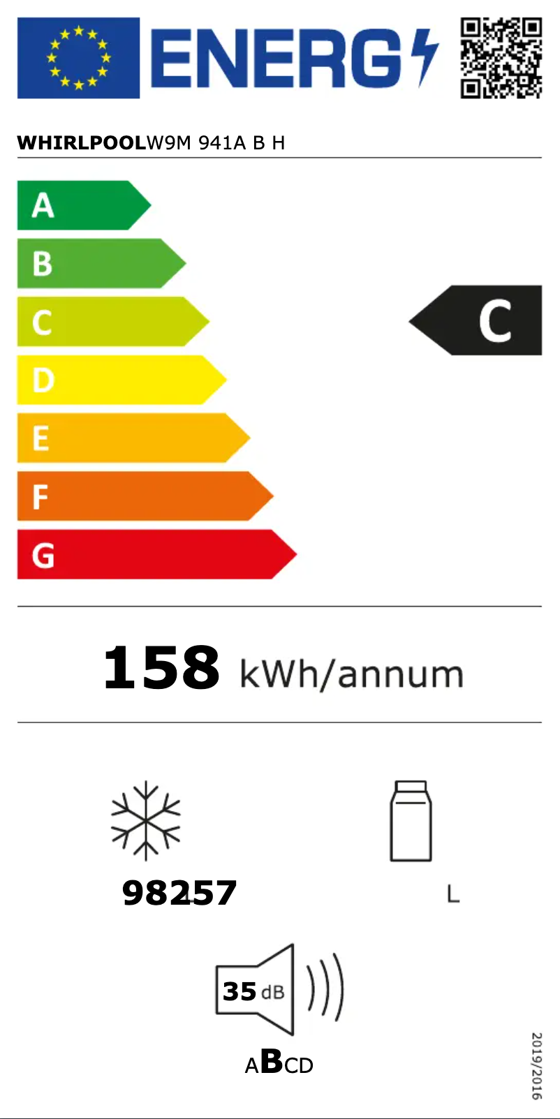 Page 1 of the manual Energy Label Whirlpool W9M 941A B H