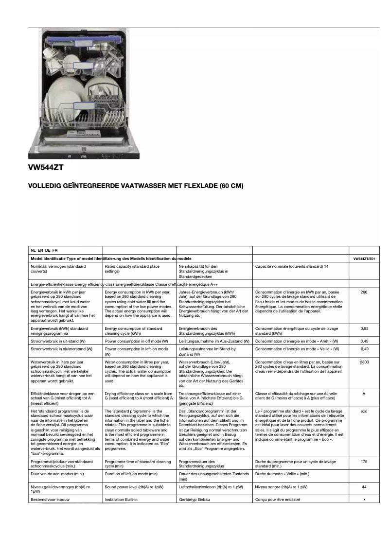 First page image of the manual for VW544ZT