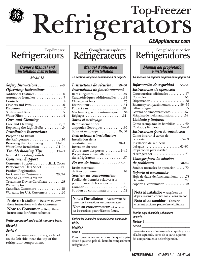 Page 1 of the manual Use and Maintenance Manual GE GTS18DCPRWW