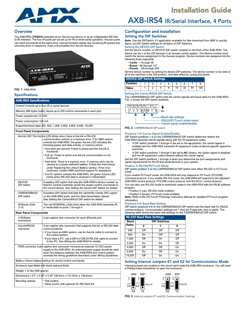 First page image of the manual for AXB-IRS4