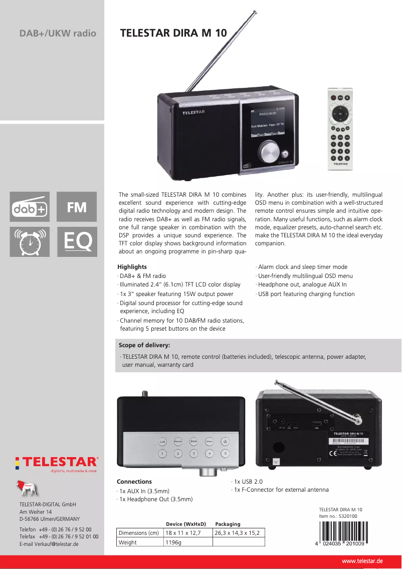 Page 1 of the manual Technical Sheet Telestar DIRA M 10