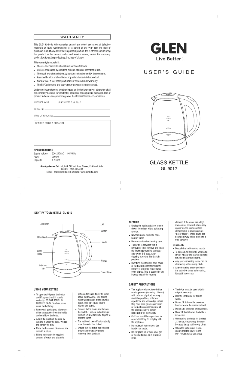 Page 1 of the manual User Manual Glen GL 9012