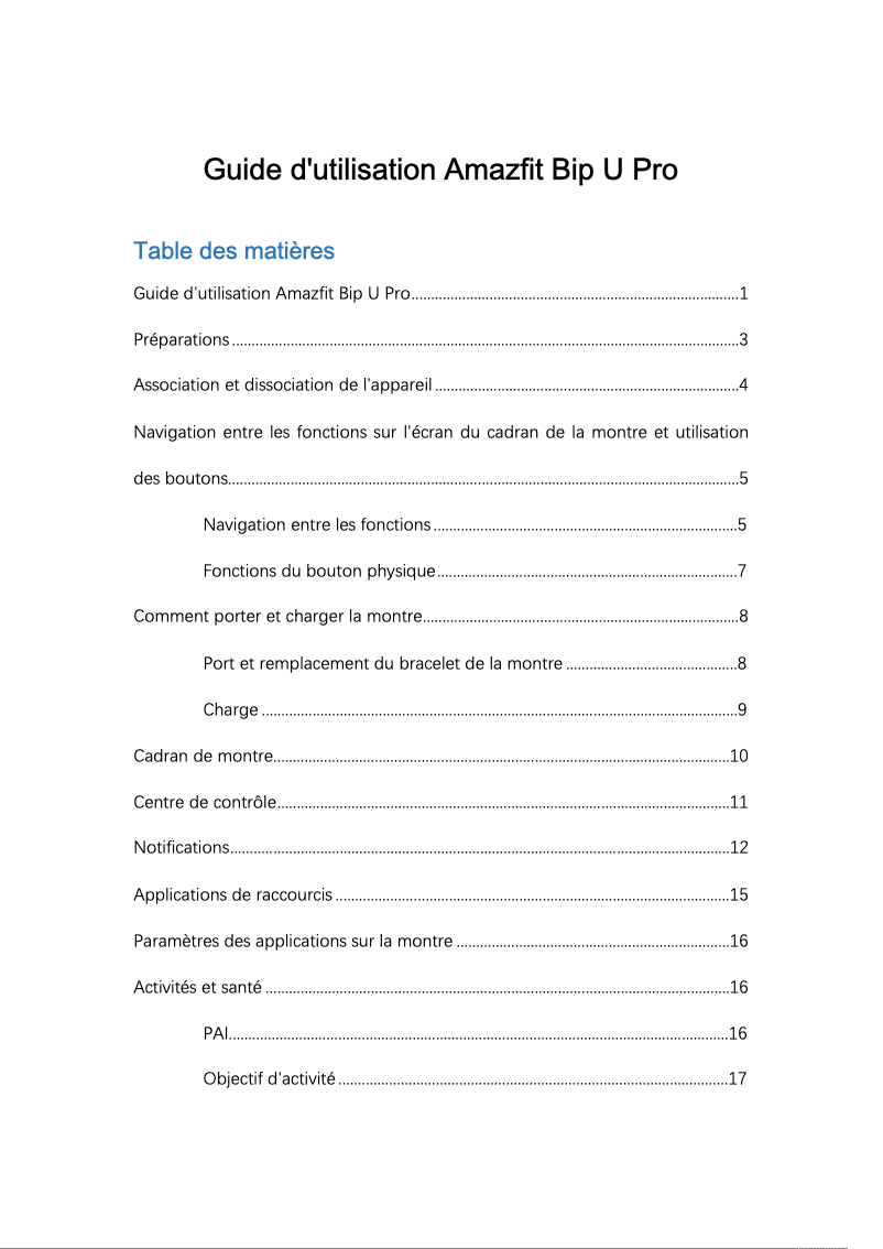 Page 1 of the manual User Manual Amazfit Bip U Pro
