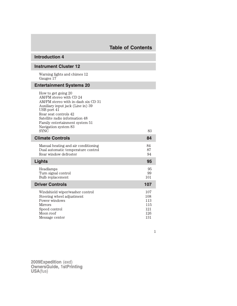 Page 1 of the manual User Manual Ford Expedition (2009)