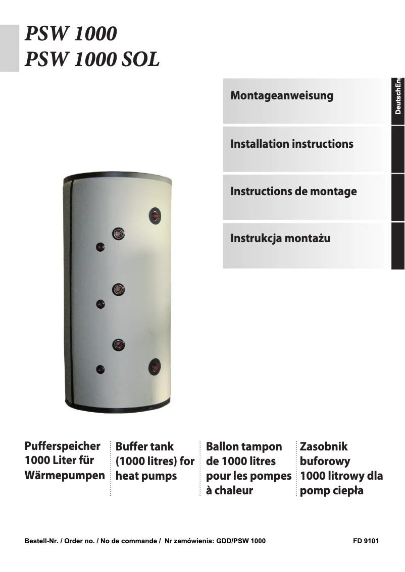 Page 1 of the manual Technical Sheet Dimplex PSW1000