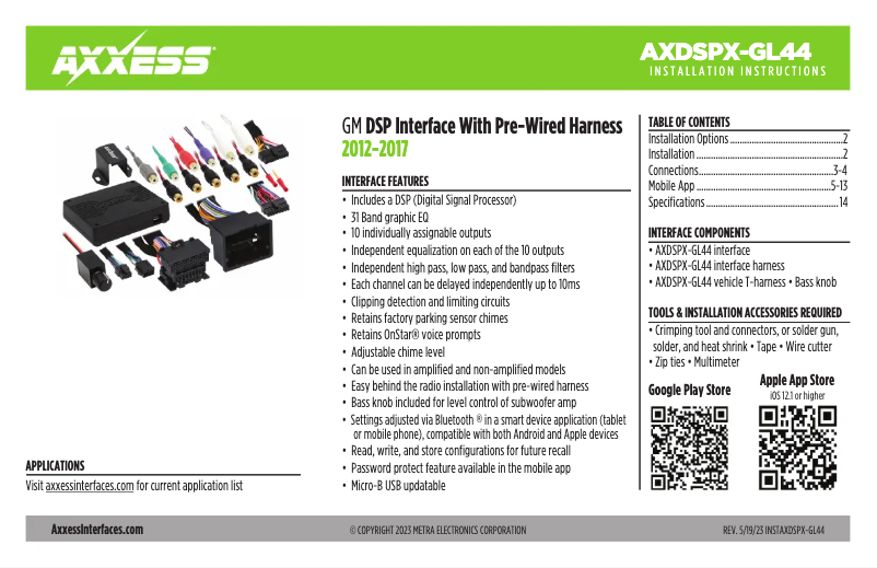 First page image of the manual for AXDSPX-GL44