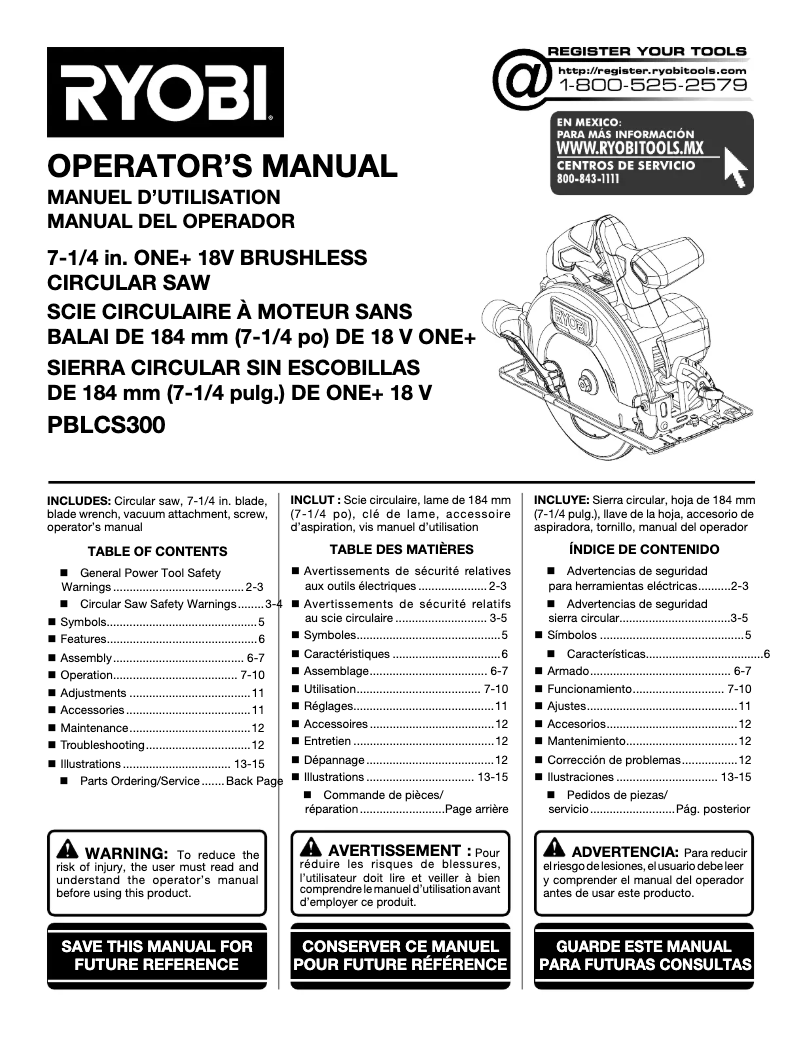 Page 1 of the manual User Manual RYOBI P262