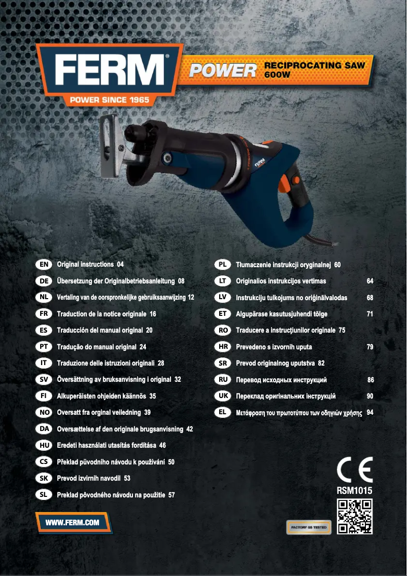 Page 1 of the manual User Manual Ferm RSM1015