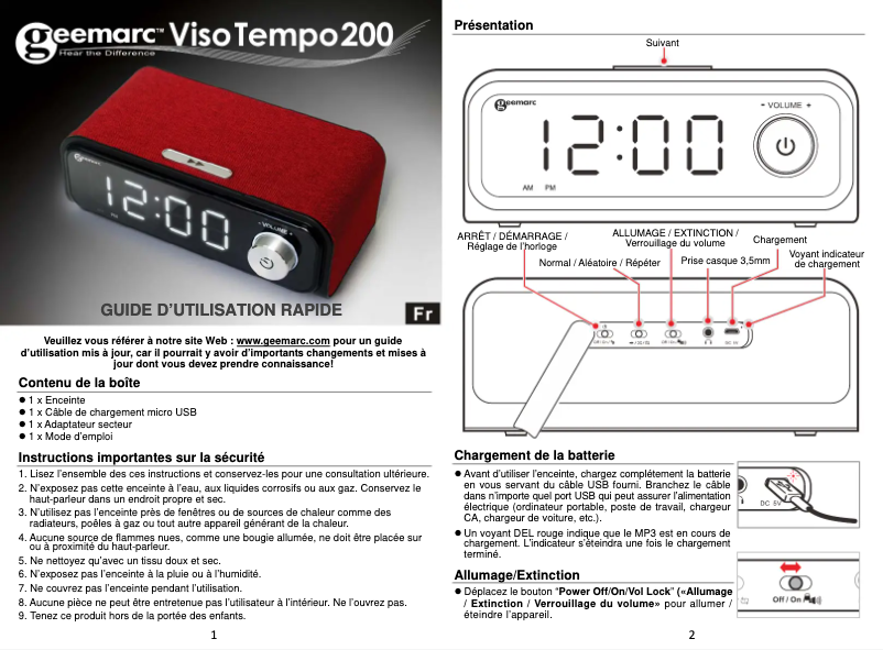 Page 1 of the manual User Manual Geemarc VisoTempo200