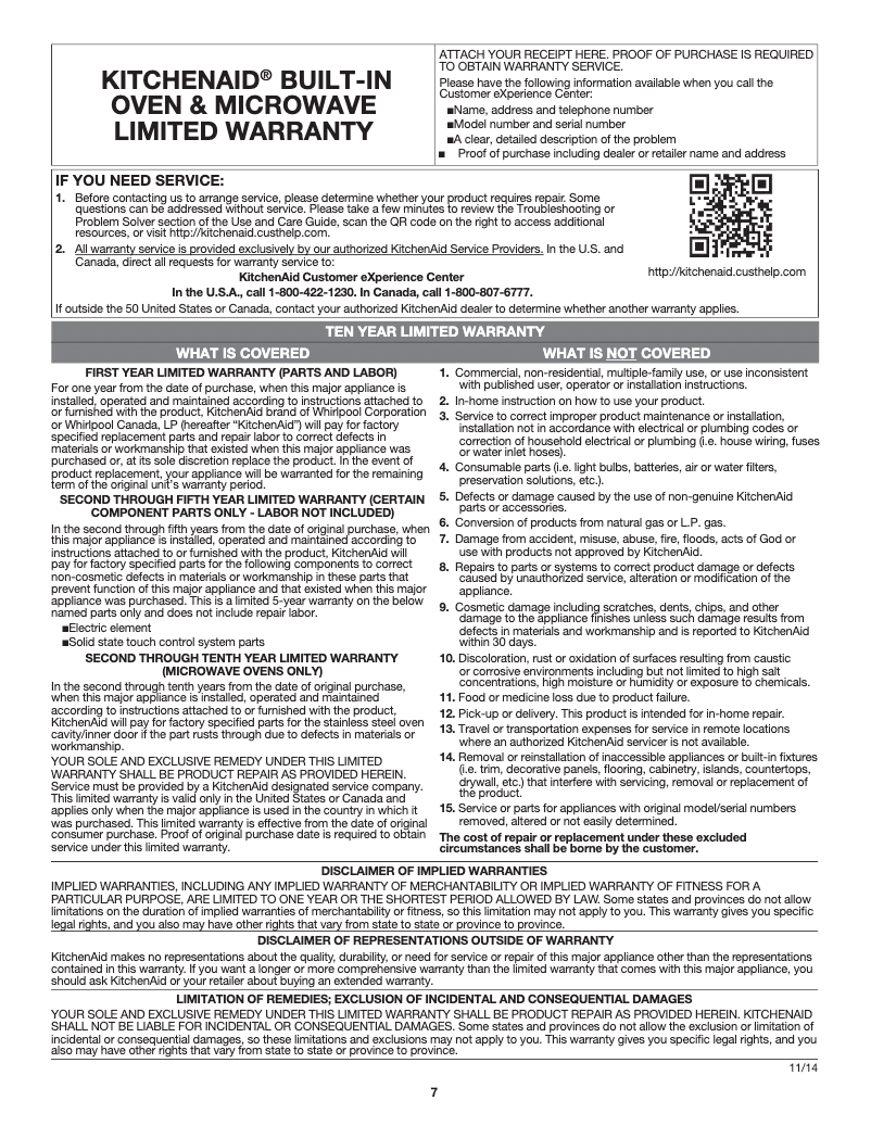 Page 1 of the manual Warranty Information KitchenAid KMHC319EBL