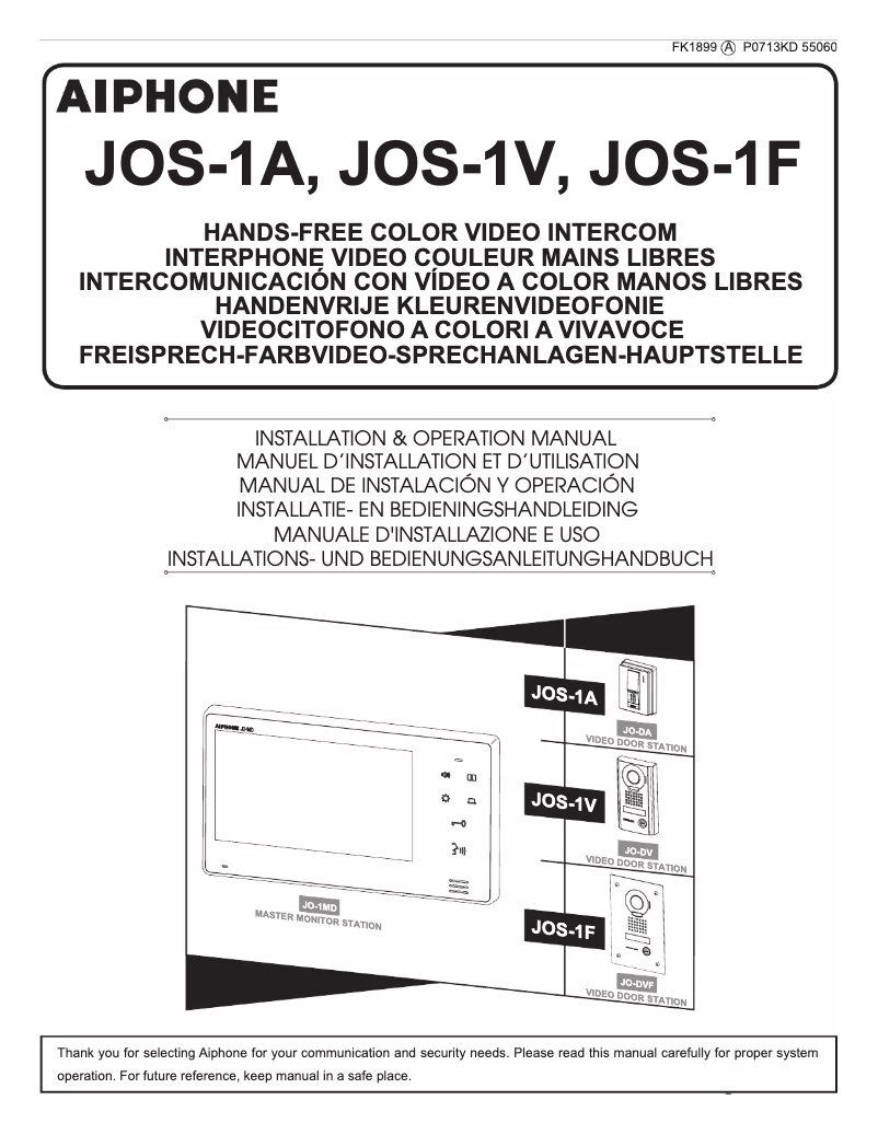 Page 1 of the manual User Manual Aiphone JOS-1F