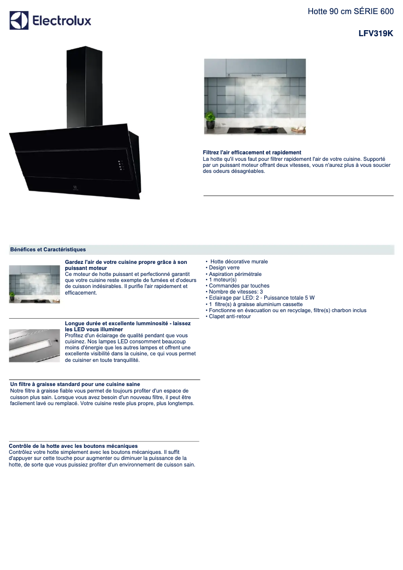 Page 1 of the manual Technical Sheet Electrolux LFV319K