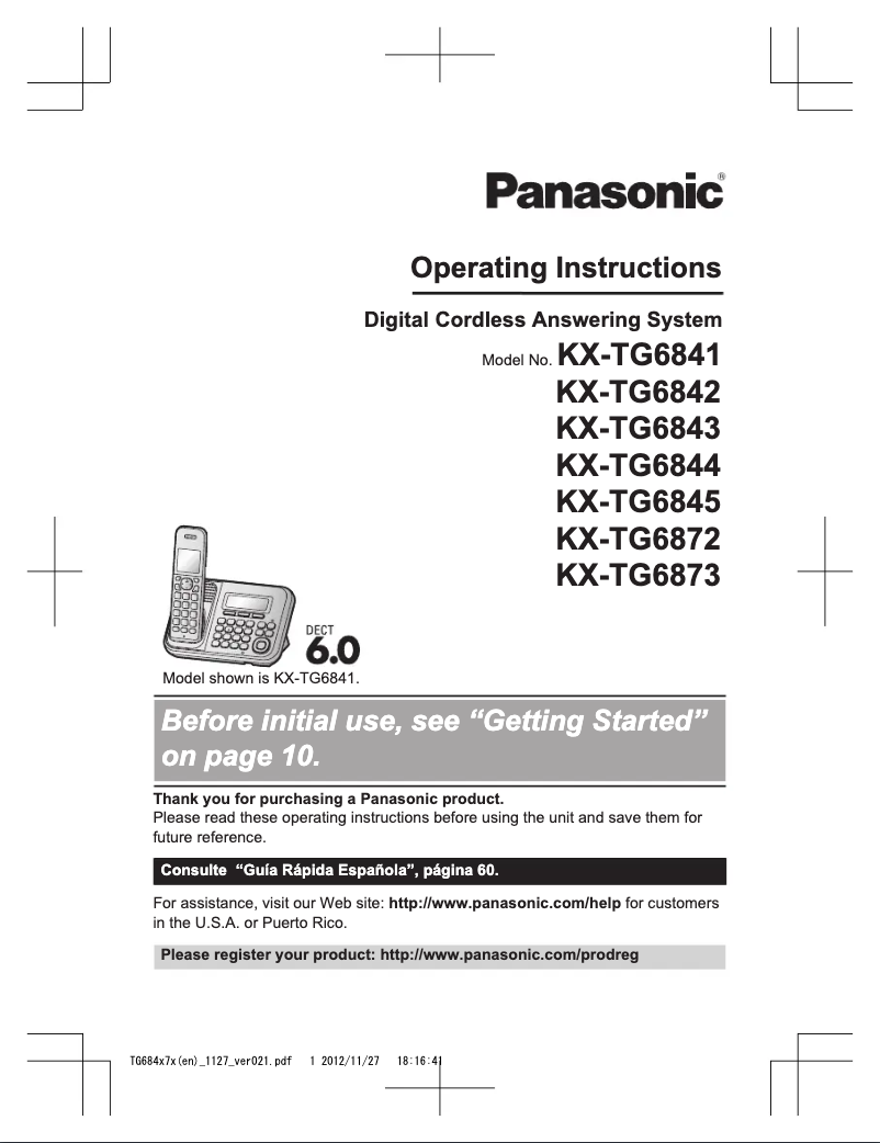 Page 1 of the manual User Manual Panasonic KX-TG6872