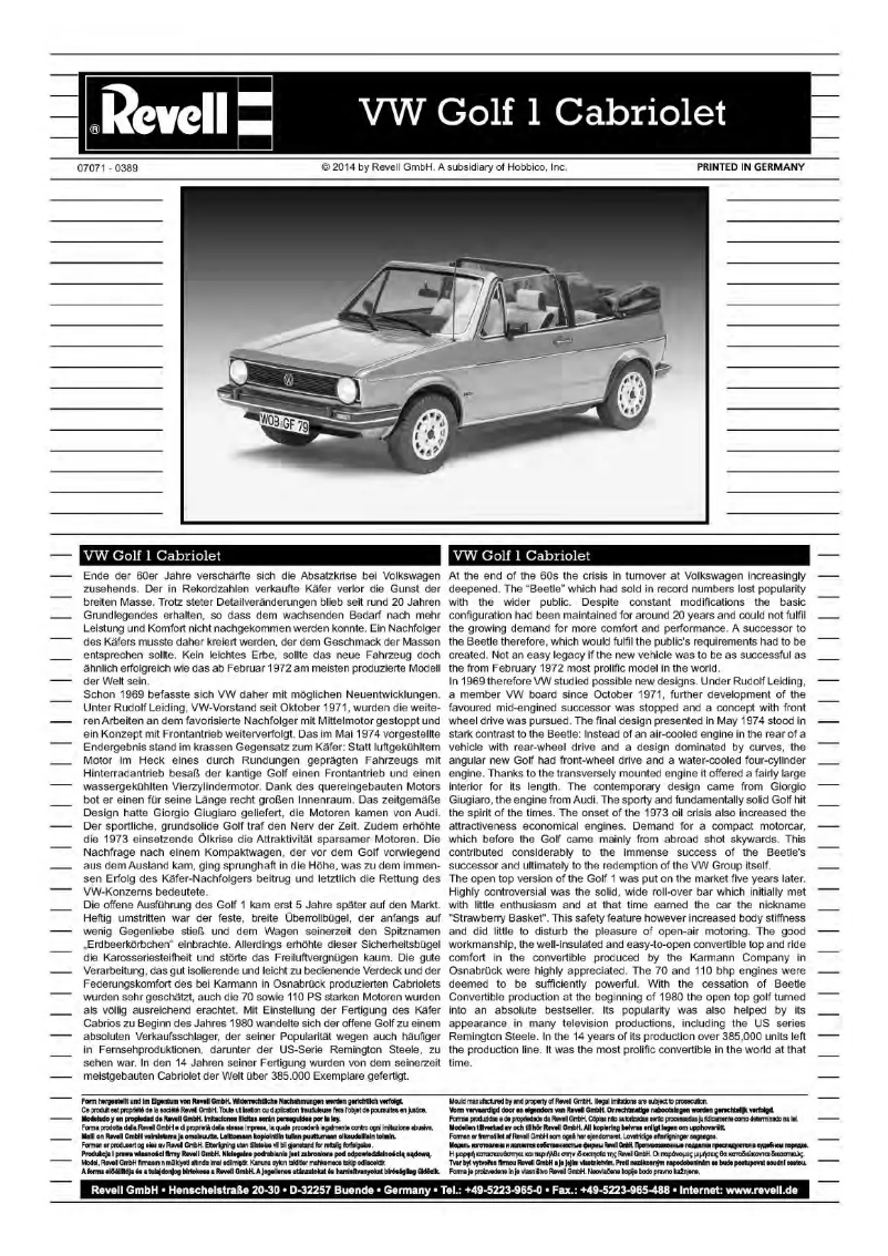 First page image of the manual for VW Golf 1 Cabriolet