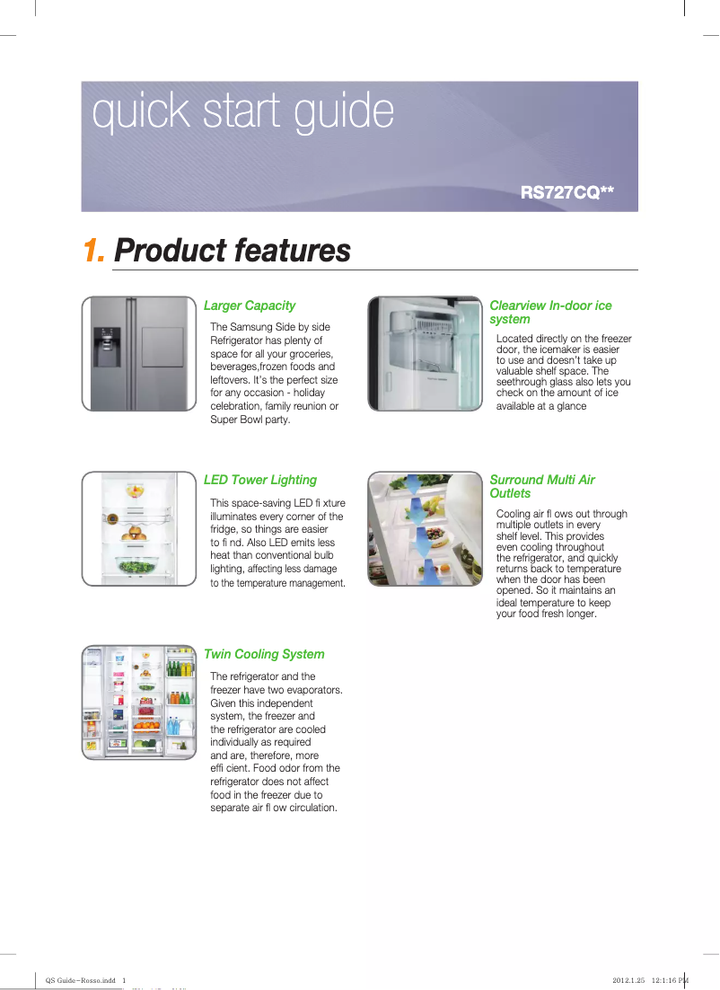 Page 1 of the manual Installation Guide Samsung RS727CQRASL