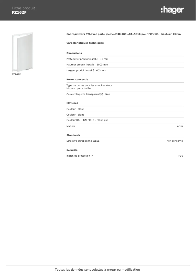 Page 1 of the manual User Manual Hager FZ162F