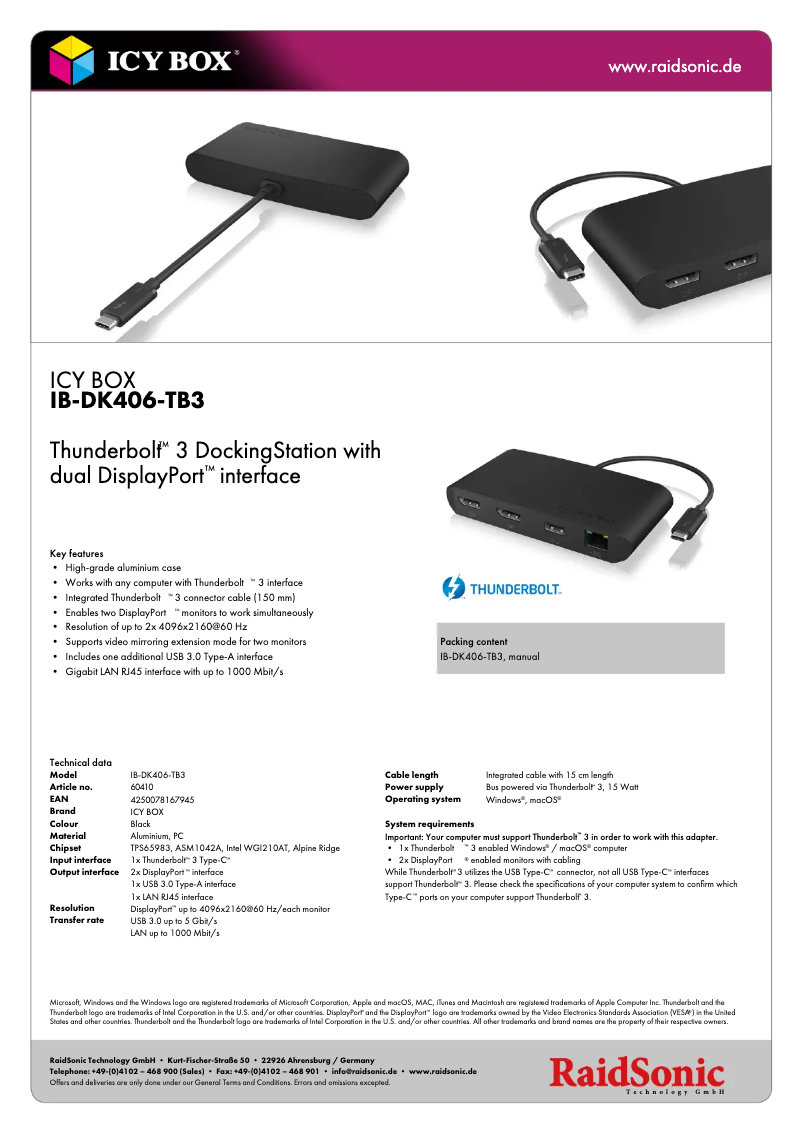 Page 1 of the manual Technical Sheet Icy Box IB-DK406-TB3