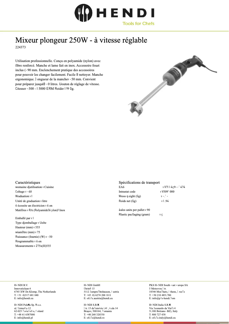 Page 1 of the manual Technical Sheet Hendi 224373
