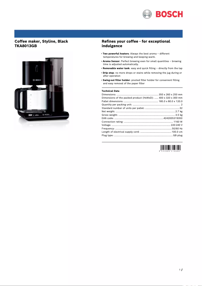 First page image of the manual for TKA8013GB