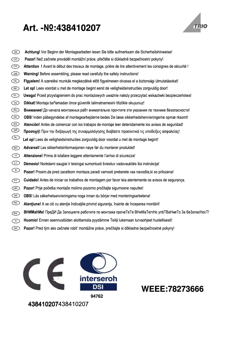 Page 1 of the manual User Manual Trio Lighting Lopez 438410207