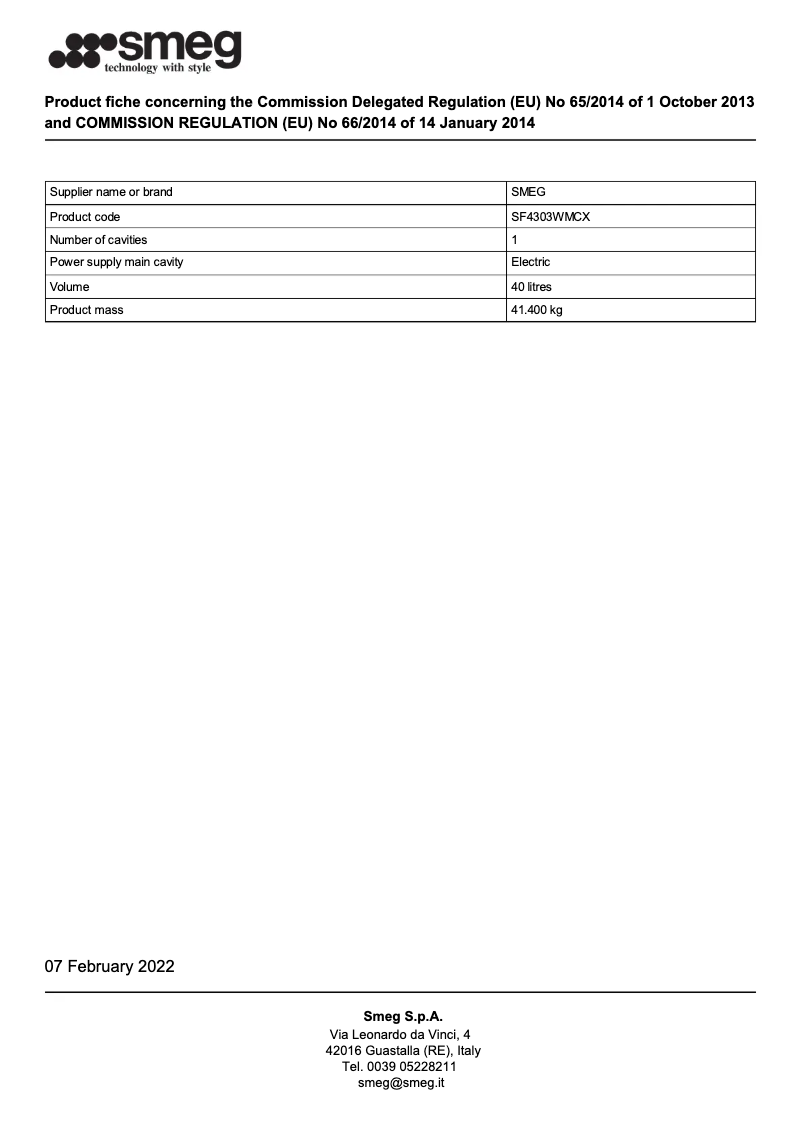 Page 1 of the manual Brochure Smeg SF4303WMCX