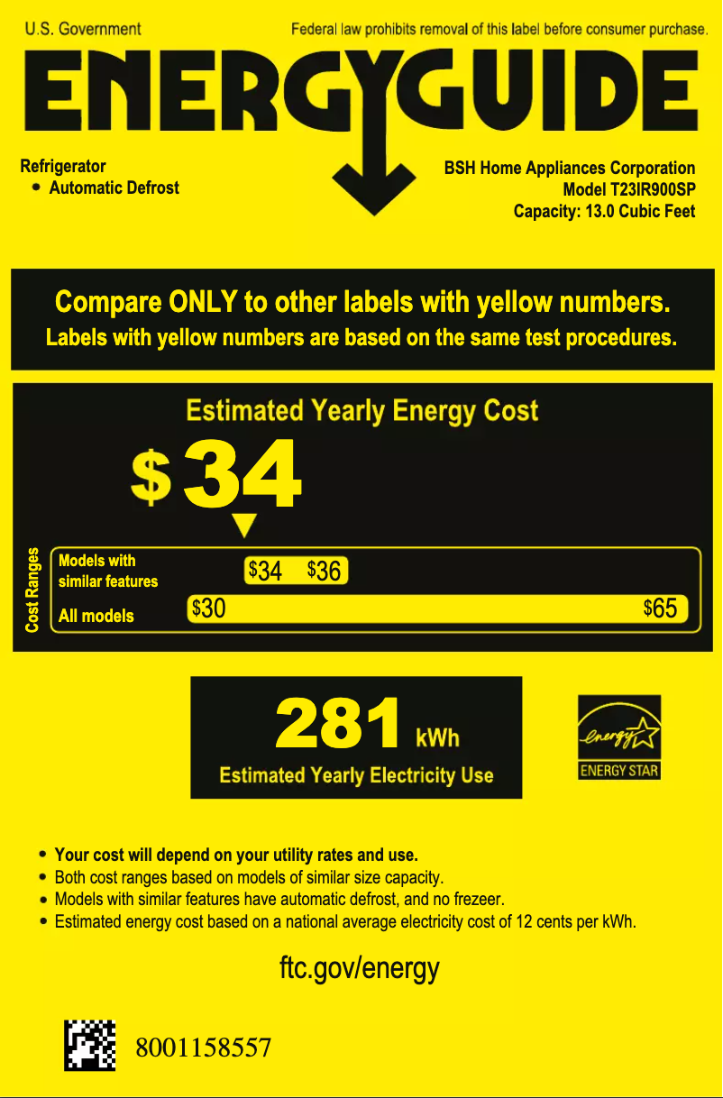 Page 1 of the manual Energy Label Thermador T23IR900SP