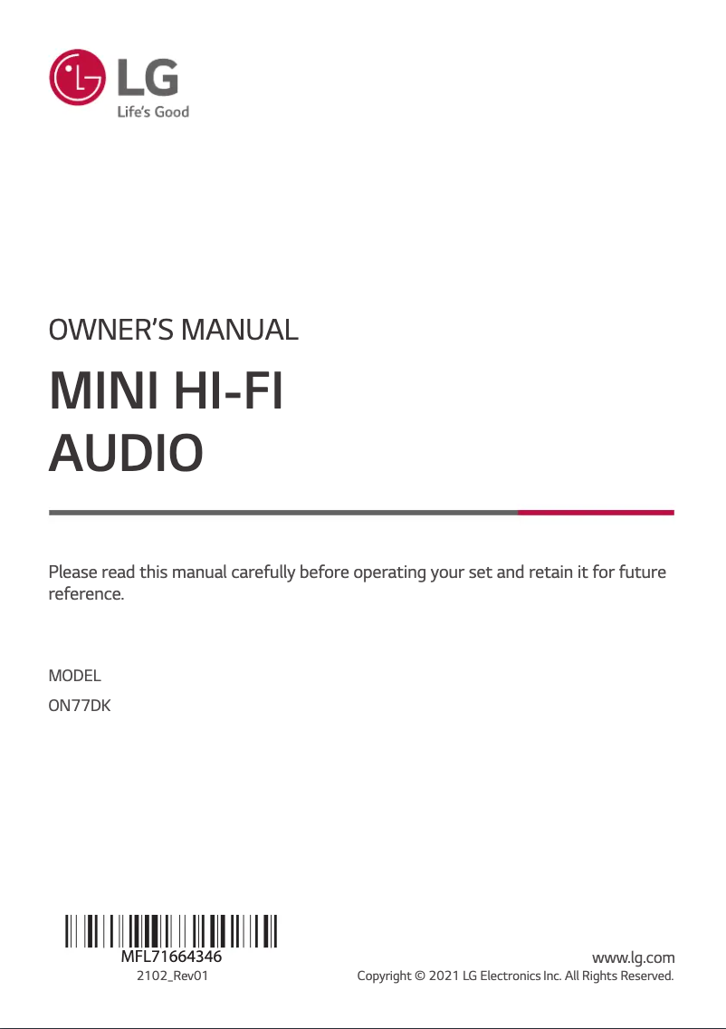 First page image of the manual for ON77DK