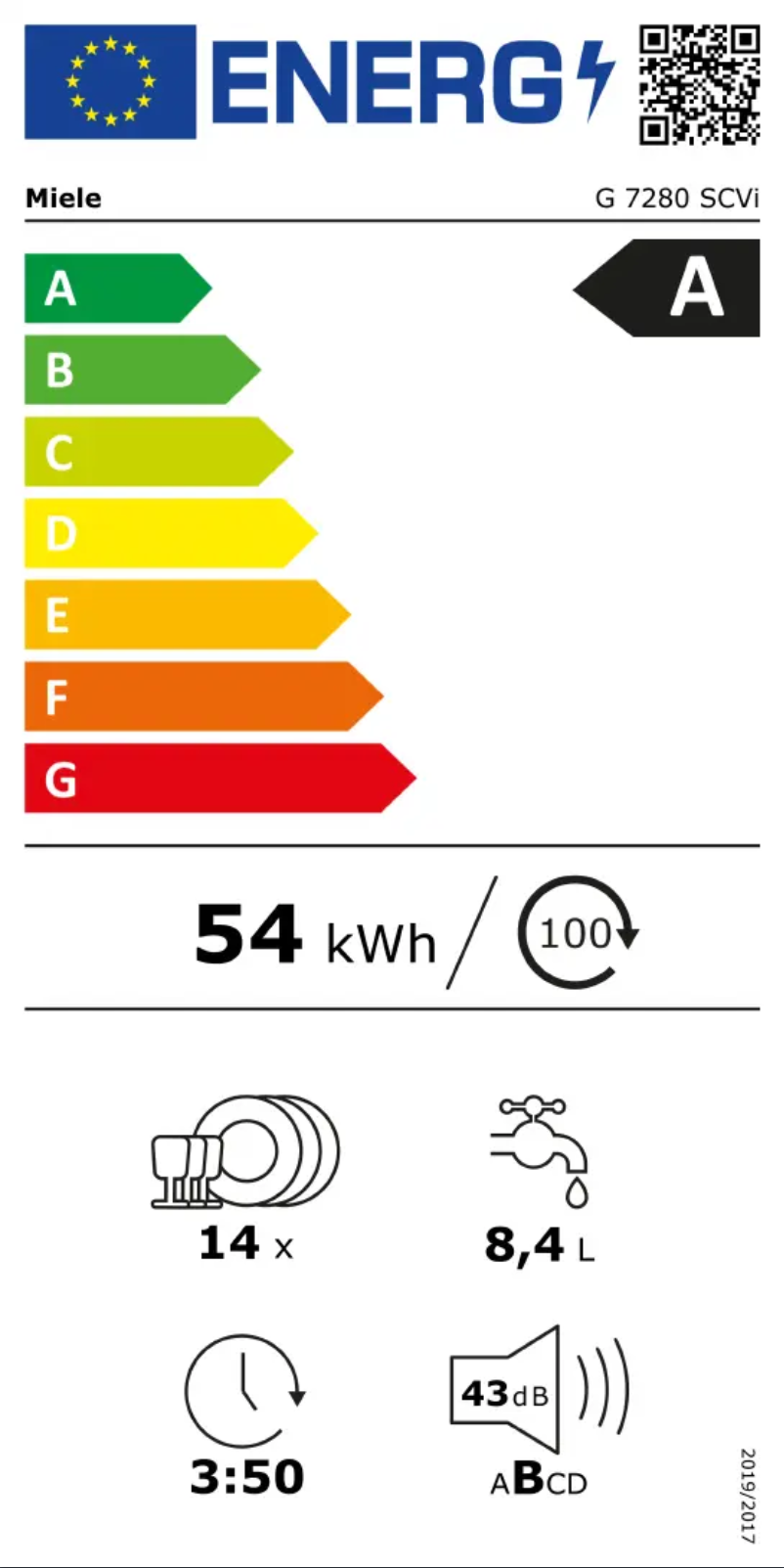 Page 1 of the manual Energy Label Miele G 7280 SCVi