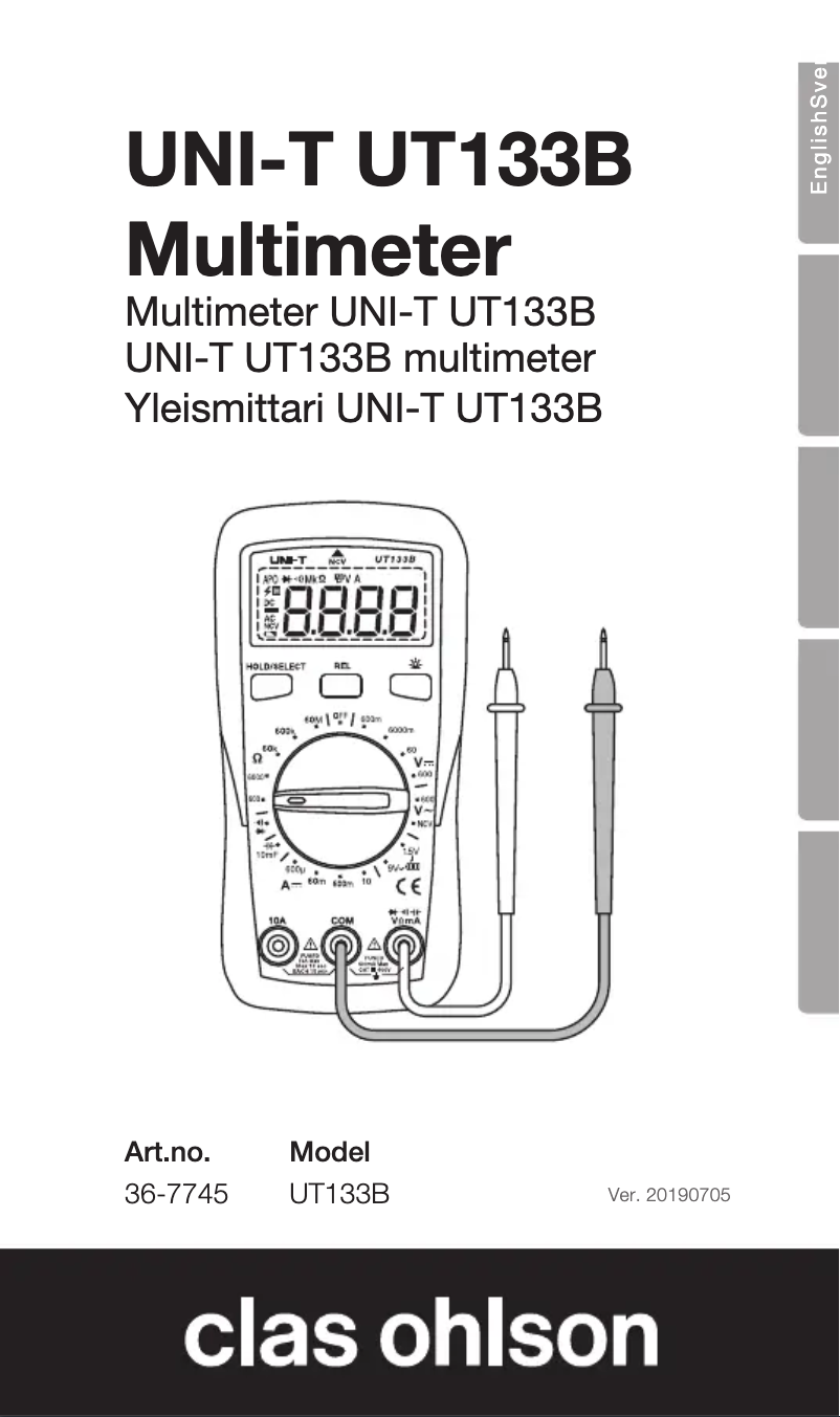 Page 1 of the manual User Manual Clas Ohlson UNI-T UT133B