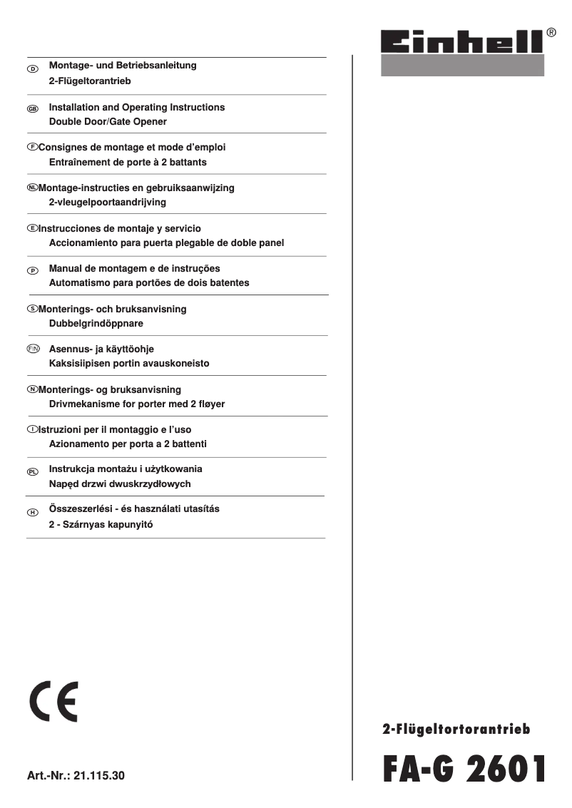 Page 1 of the manual User Manual Global FA-G 2601
