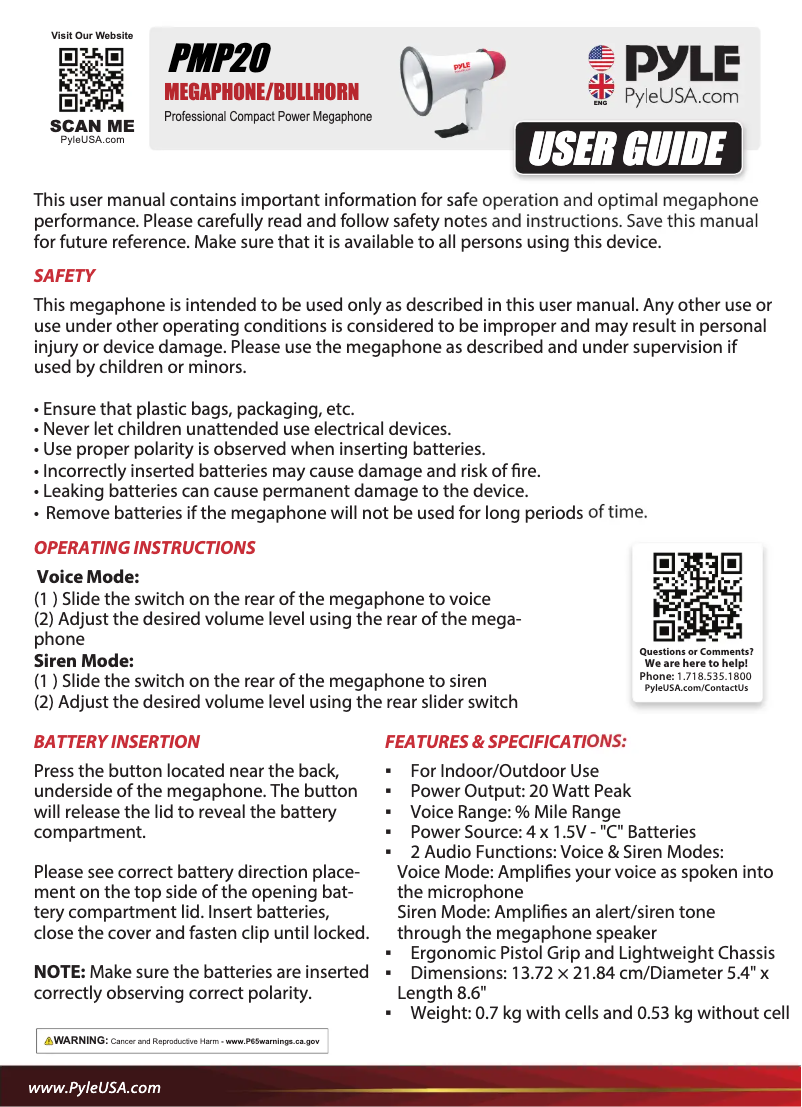 First page image of the manual for PMP20