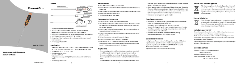 First page image of the manual for TP-01H