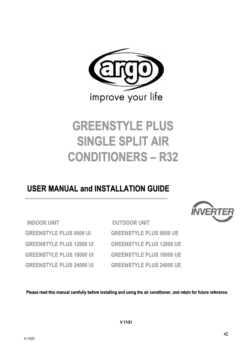 First page image of the manual for GREENSTYLE PLUS 18000 UE