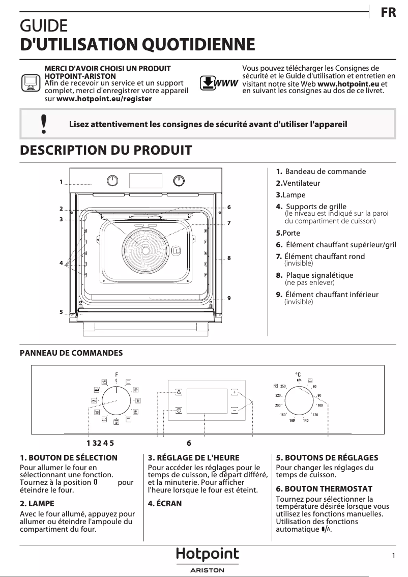 Page 1 of the manual User Manual Hotpoint FA2 844 H IX HA