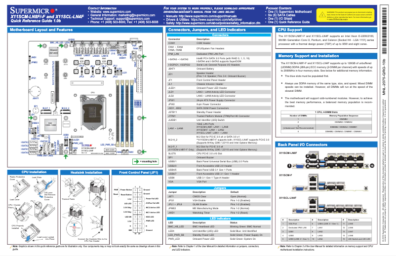 First page image of the manual for X11SCL-LN4F