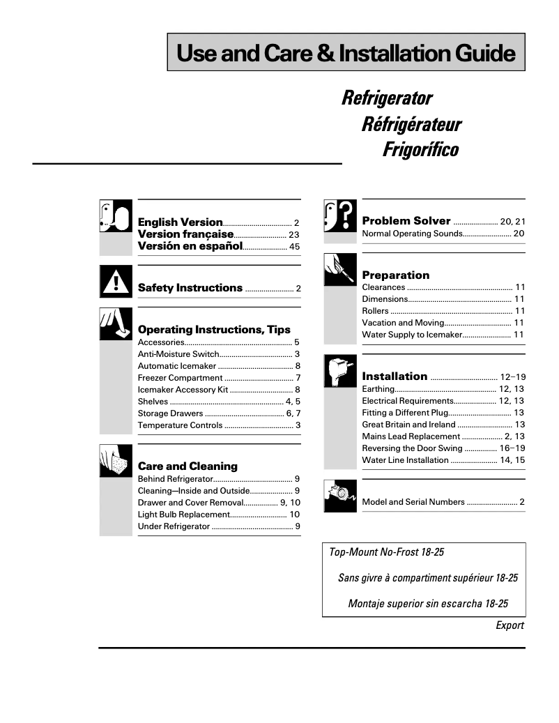 Page 1 of the manual User Manual GE TBG18IABWW