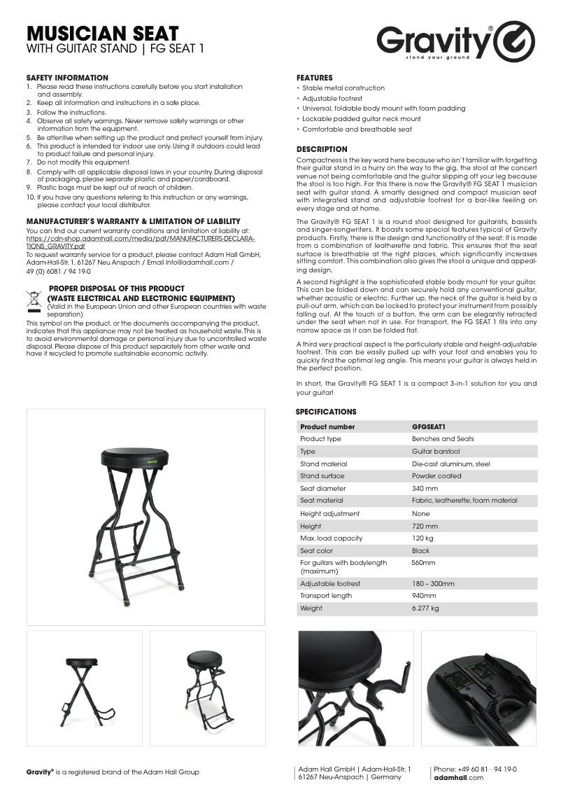 First page image of the manual for FG SEAT 1