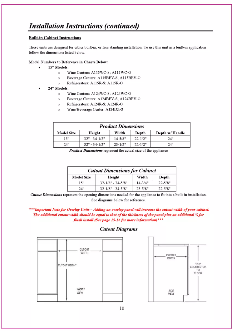 Page 1 of the manual Installation Guide Azure A124WC-O