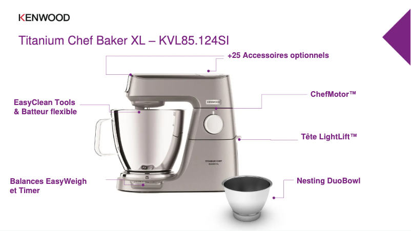 Page 1 of the manual Technical Sheet Kenwood Titanium Chef Baker XL KVL85