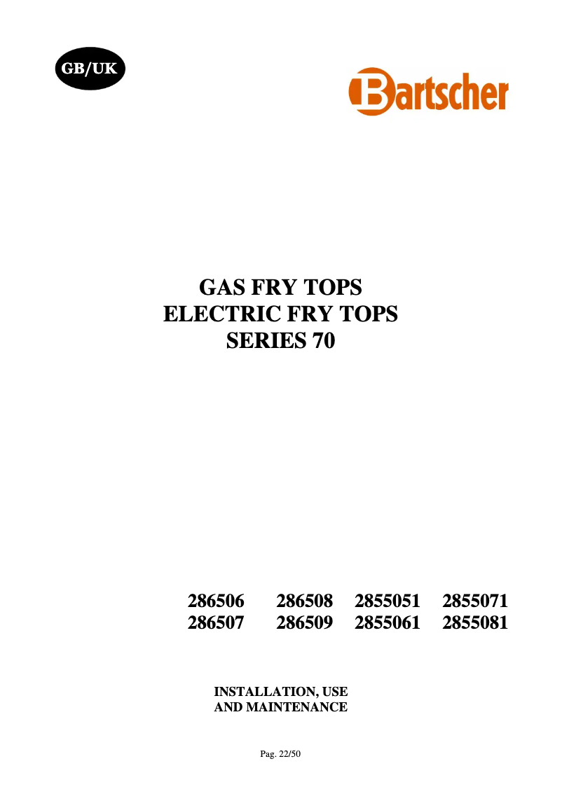 Page 1 of the manual User Manual Bartscher 286506