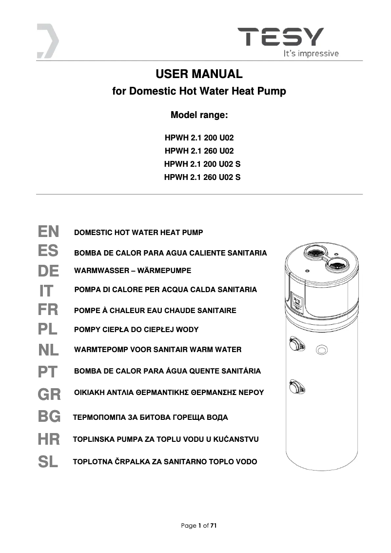 Page 1 of the manual User Manual Tesy AquaThermica 200