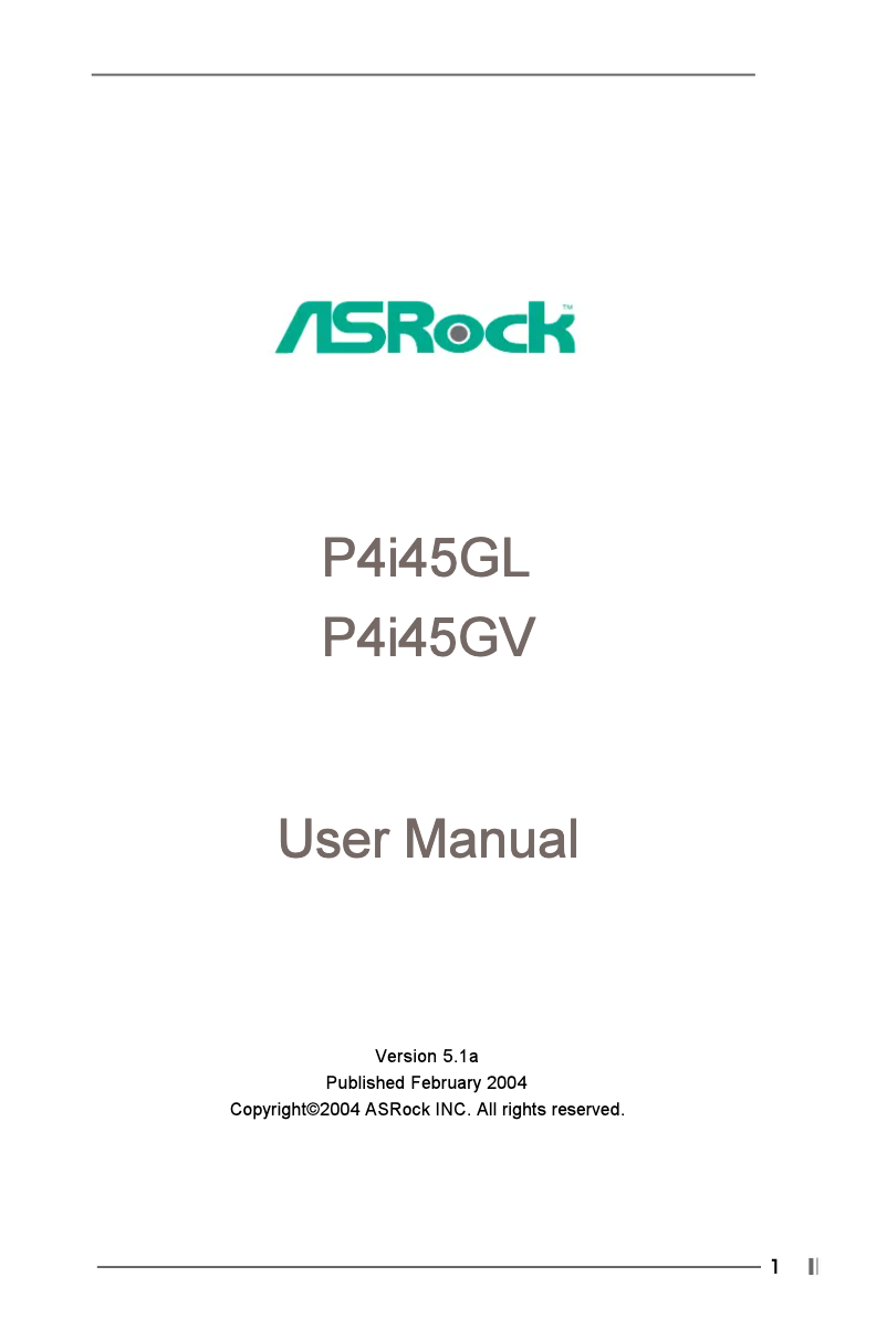 First page image of the manual for P4i45GV R5.0