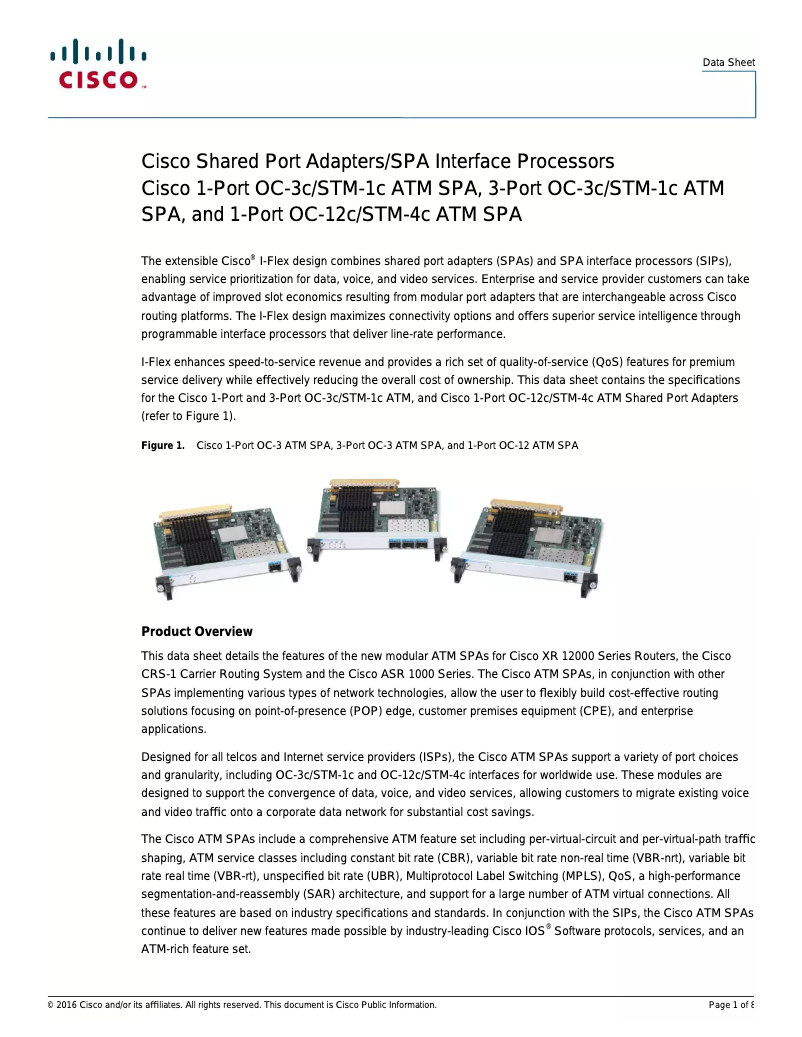 Page 1 of the manual User Manual Cisco SPA-1XOC3-ATM-V2