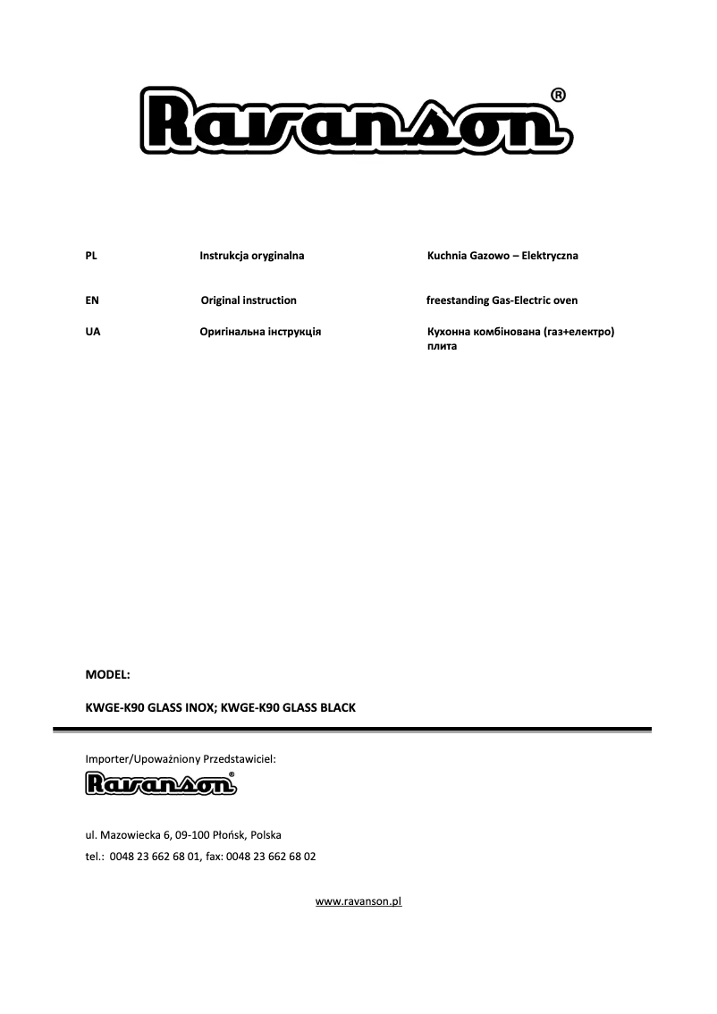 Page 1 of the manual User Manual Ravanson KWGE-K90