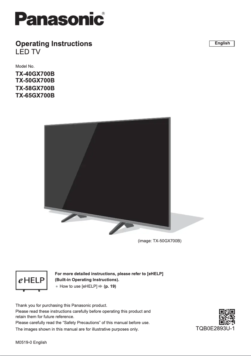 First page image of the manual for TX-65GX700B