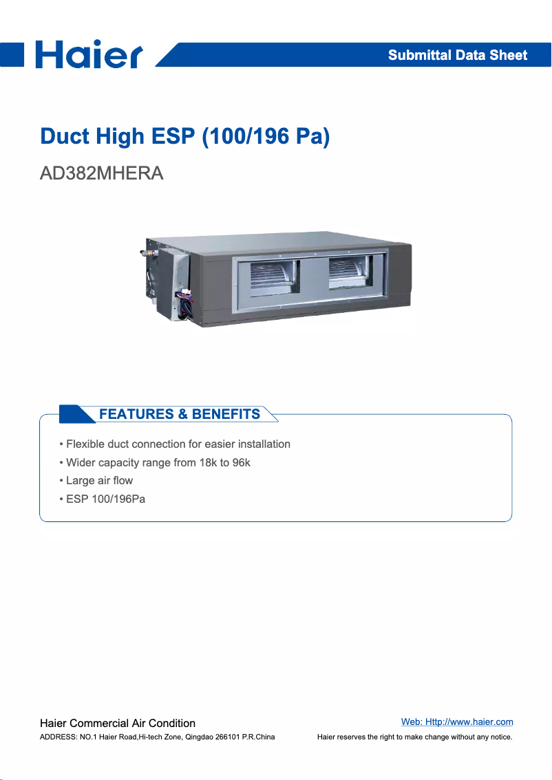 First page image of the manual for AD382MHERA