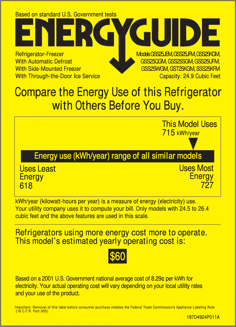 Page 1 of the manual Energy Label GE GSS25JEMBB