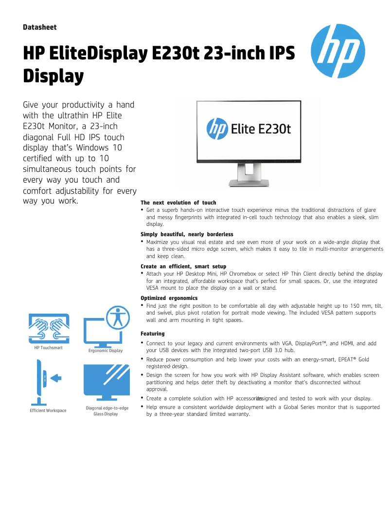 First page image of the manual for EliteDisplay E230t