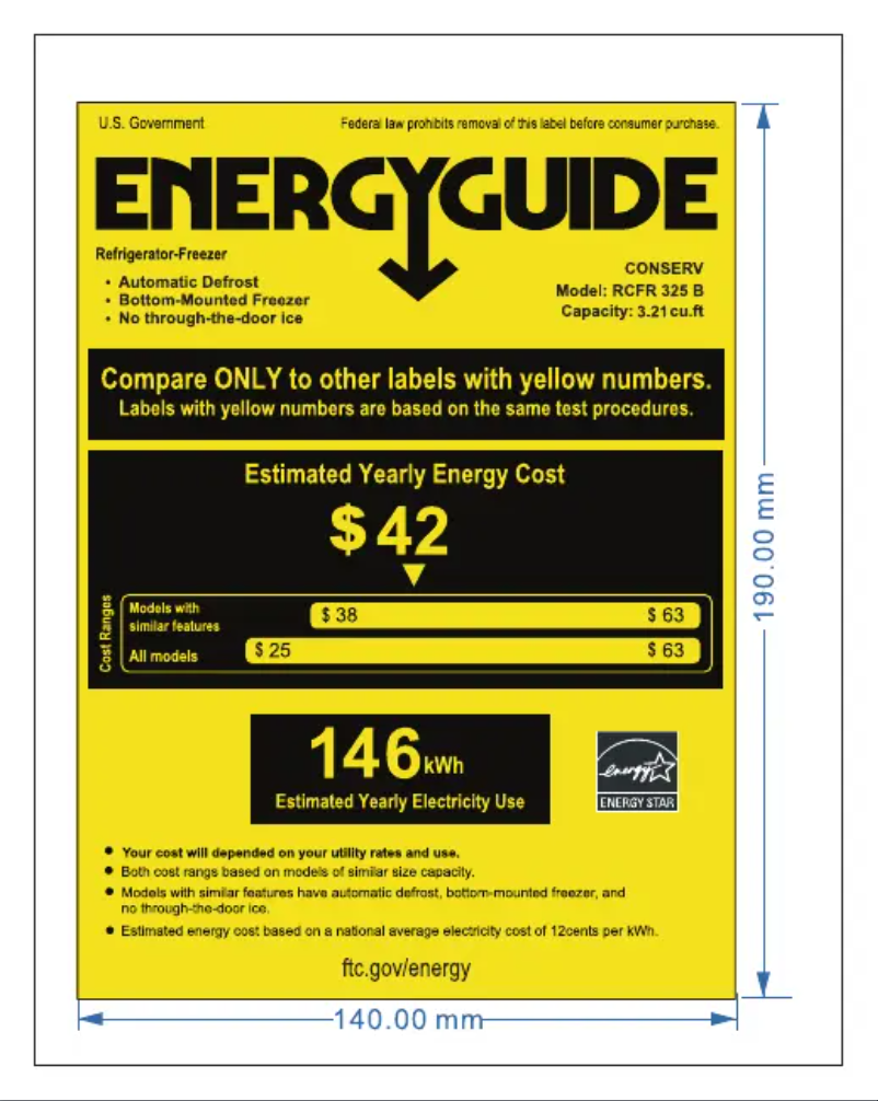 Page 1 of the manual Energy Label Equator RCFR 325